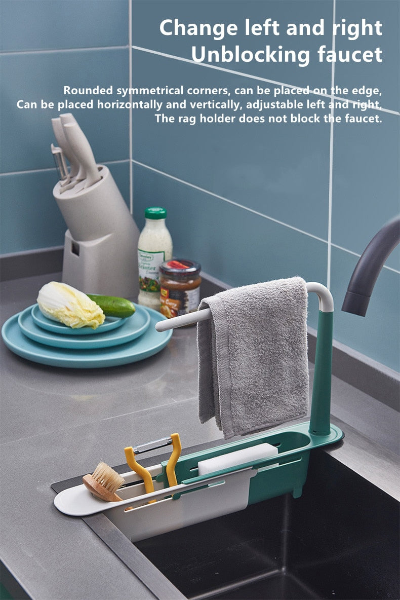 Telescopic Sink Rack - Adjustable Over-Sink Organiser with Towel Holder