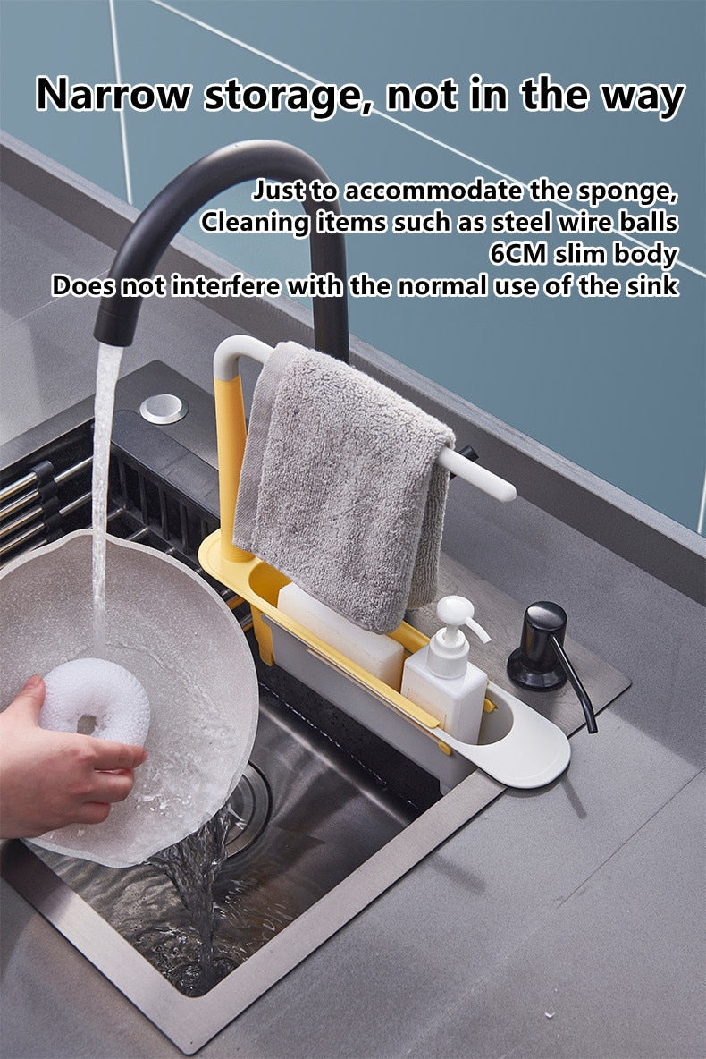 Telescopic Sink Rack - Adjustable Over-Sink Organiser with Towel Holder