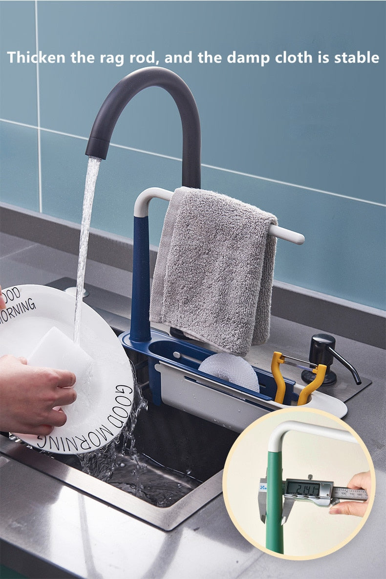 Telescopic Sink Rack - Adjustable Over-Sink Organiser with Towel Holder