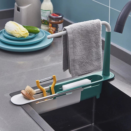 Telescopic Sink Rack - Adjustable Over-Sink Organiser with Towel Holder